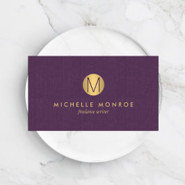 Chic Faux Guld minimalist Monogram Lila Linen Visitkort