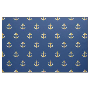Chic Faux Guld Nautical Anchors Mönster Tyg
