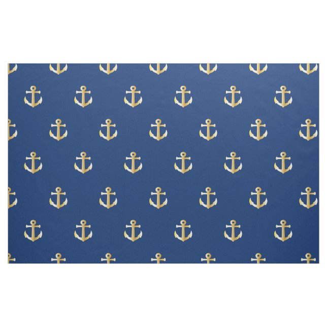 Chic Faux Guld Nautical Anchors Mönster Tyg (Fat Quarter)