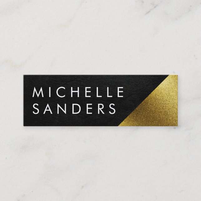 Chic Faux Guld och läder Geometric Färg block Mini Visitkort (Framsida)