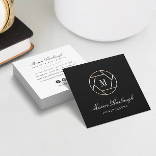 Chic Faux Guld Photographer Monogram Logotyp Fyrkantigt Visitkort