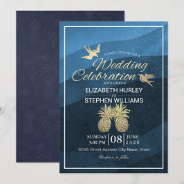 Chic Faux Guld Pineapple par Blue Wave Bröllop Inbjudningar