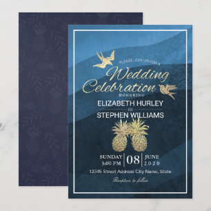 Chic Faux Guld Pineapple par Blue Wave Bröllop Inbjudningar
