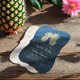 Chic Faux Guld Pineapple par Blue Wave Bröllop Inbjudningar
