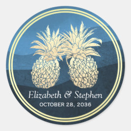 Chic Faux Guld Pineapple par Blue Wave Bröllop Runt Klistermärke