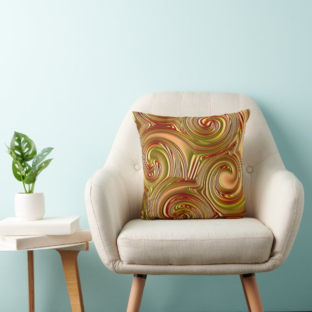 Chic Faux Guld Psychedelic Spiral Mönster Kudde (Stol)