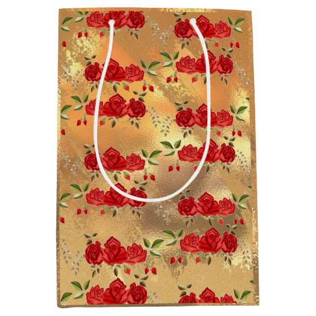 Chic Faux Guld Red Flowers Art Mönster (Framsidan)