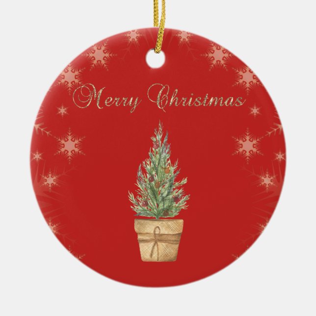 Chic Faux Guld Snöflingor, Julgran Red Julgransprydnad Keramik (Framsidan)