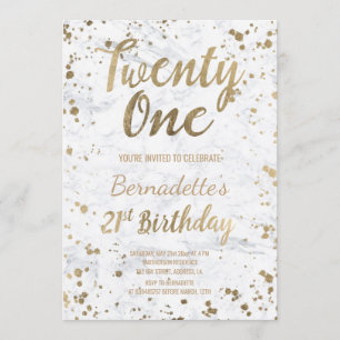 Chic Faux guldkonfetti vit marmor 21-årsdag Inbjudningar