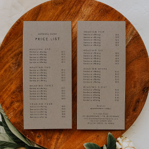 Chic Faux Kraft Dubbla Sided Business Pris List Reklamkort