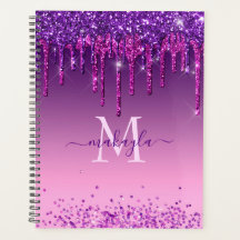 Chic Faux Mörk Lila Glitter Drives Monogram Namn