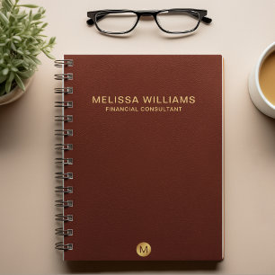 Chic Faux Red Leather & Guld Monogram Namn Anteckningsbok