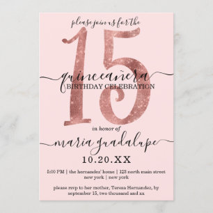 Chic Faux Ro Glitter Guld Rosa Quinceañera Inbjudningar