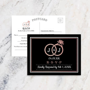 Chic Faux Ro Gold Foil Monogram Bröllop Ringar Inbjudan Vykort