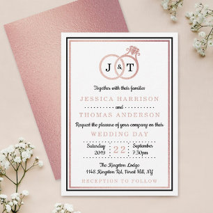Chic Faux Ro Gold Foil Monogram Bröllop Ringar Inbjudningar