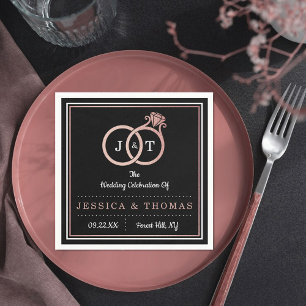Chic Faux Ro Gold Foil Monogram Bröllop Ringar Pappersservett