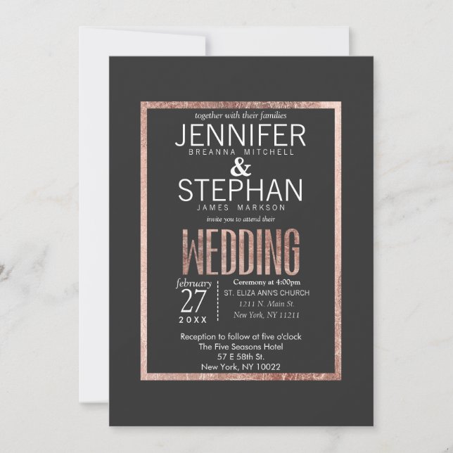 Chic Faux Ro Guld bröllopsinbjudningar Inbjudningar (Framsida)