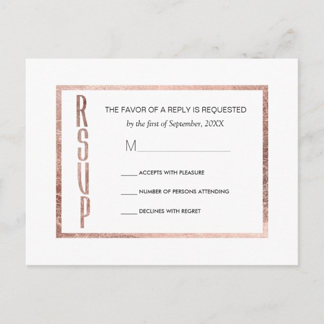 Chic Faux Ro Guld OSA Postcard Inbjudan Vykort (Framsida)