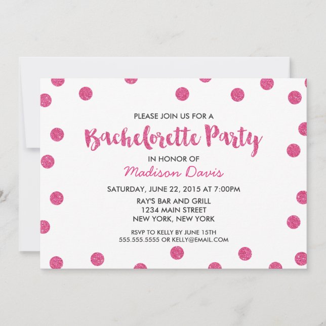 Chic Faux Rosa Glitter Bachelorette Party Inbjudningar (Framsida)
