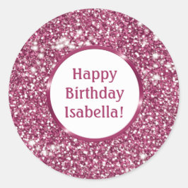 Chic Faux Rosa Glitter Titta Anpassningsbar Gratti Runt Klistermärke