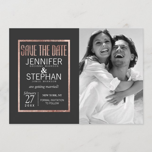 Chic Faux Rosa Guld Save the Dates Spara Datumet (Framsida)