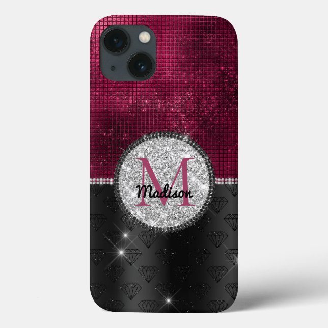Chic faux Silver Burgundy Black monogram (Baksida)