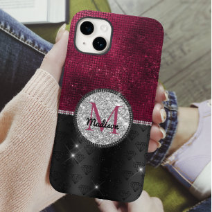 Chic faux Silver Burgundy Black monogram