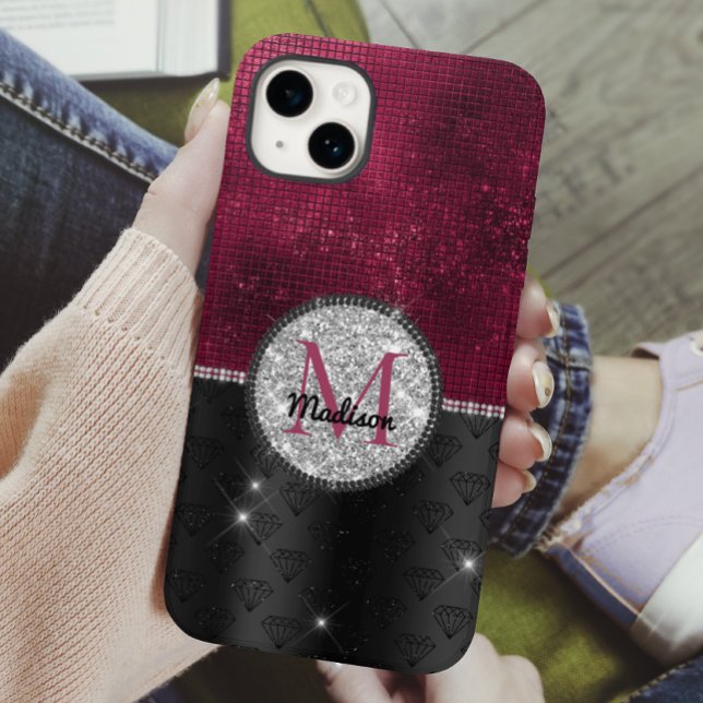 Chic faux Silver Burgundy Black monogram (Skapare uppladdad)