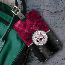 Chic faux Silver Burgundy Black monogram Bagagebricka