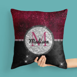 Chic faux Silver Burgundy Black monogram Kudde