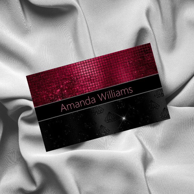Chic faux Silver Burgundy Black monogram Magnetiska Visitkort (Skapare uppladdad)