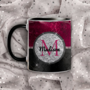 Chic faux Silver Burgundy Black monogram Mugg