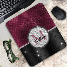 Chic faux Silver Burgundy Black monogram