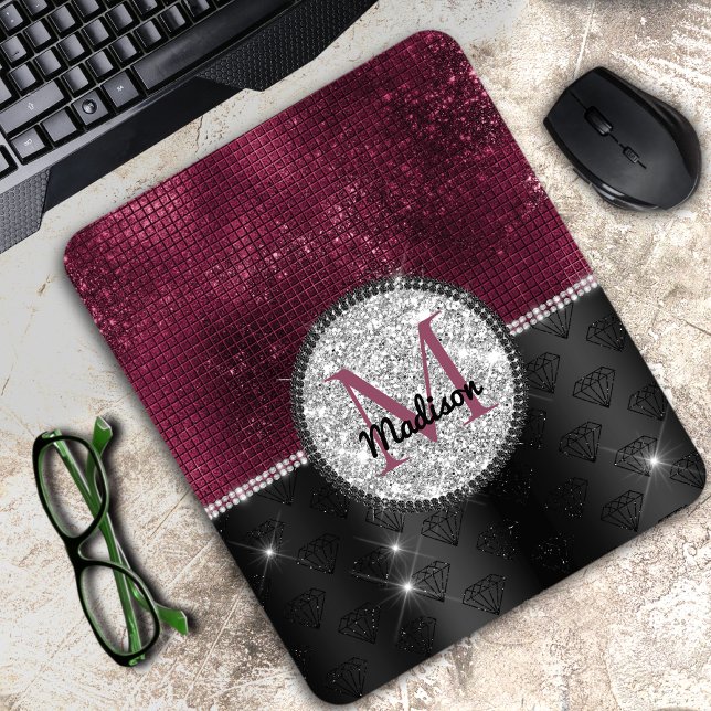Chic faux Silver Burgundy Black monogram Musmatta (Skapare uppladdad)