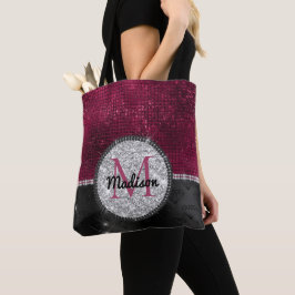 Chic faux Silver Burgundy Black monogram Tygkasse