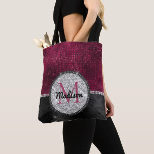 Chic faux Silver Burgundy Black monogram Tygkasse