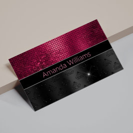 Chic faux Silver Burgundy Black monogram Visitkort