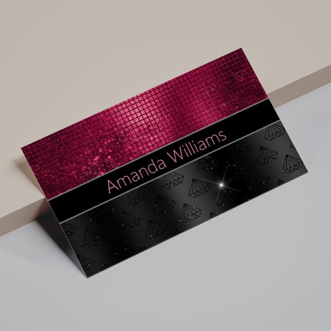 Chic faux Silver Burgundy Black monogram Visitkort (Skapare uppladdad)