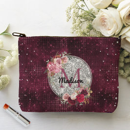 Chic faux Silver Burgundy Blommigt monogram
