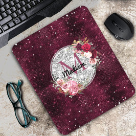 Chic faux Silver Burgundy Blommigt monogram Musmatta