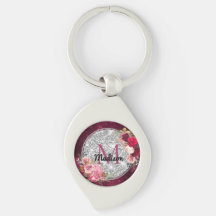 Chic faux Silver Burgundy Blommigt monogram