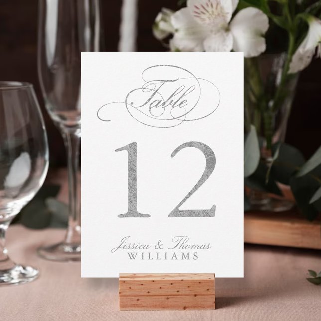 Chic Faux Silver Foil Bröllop Bordsnummer Cards (Skapare uppladdad)