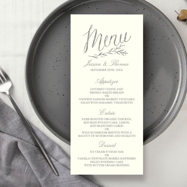 Chic Faux Silver Foil Bröllop Menu Template - Ivor Reklamkort (Skapare uppladdad)