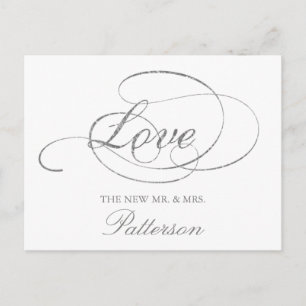 Chic Faux Silver Foil Bröllop Tack Template Vykort