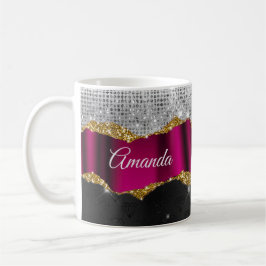 Chic faux silver Fuchsia black monogram Kaffemugg