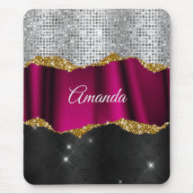 Chic faux silver Fuchsia black monogram