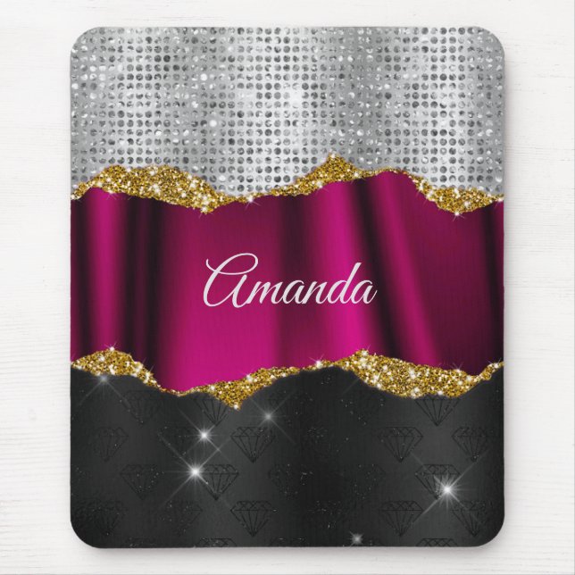 Chic faux silver Fuchsia black monogram Musmatta (Framsidan)