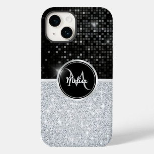 Chic faux Silver Glitter Black Glitter Monogram