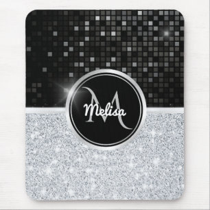 Chic faux Silver Glitter Black Glitter Monogram Musmatta