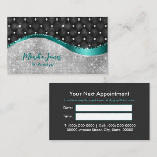 Chic Faux Silver Glitter Black Teal Monogram Tidsbeställning Kort
